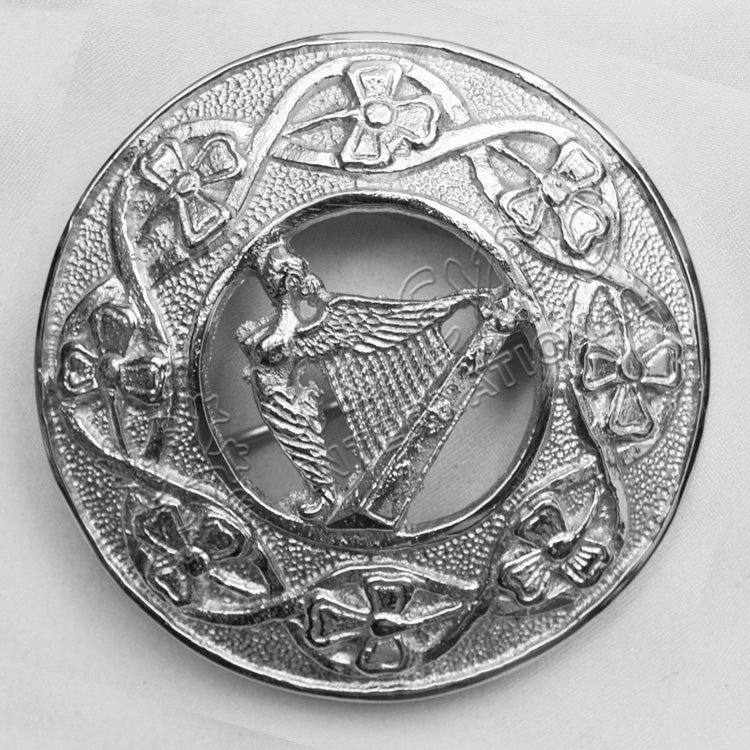 Shamrock Knot With Irish Harp Brooch