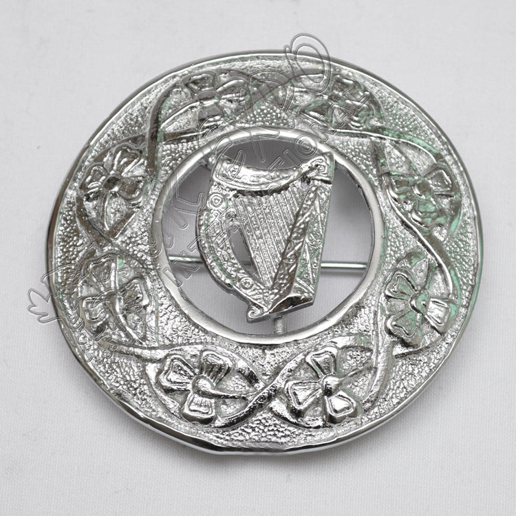 Shamrock Knot With Irish Harp Brooch