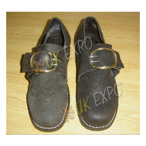 Napoleon War Handmade Black Leather Buckle Shoes