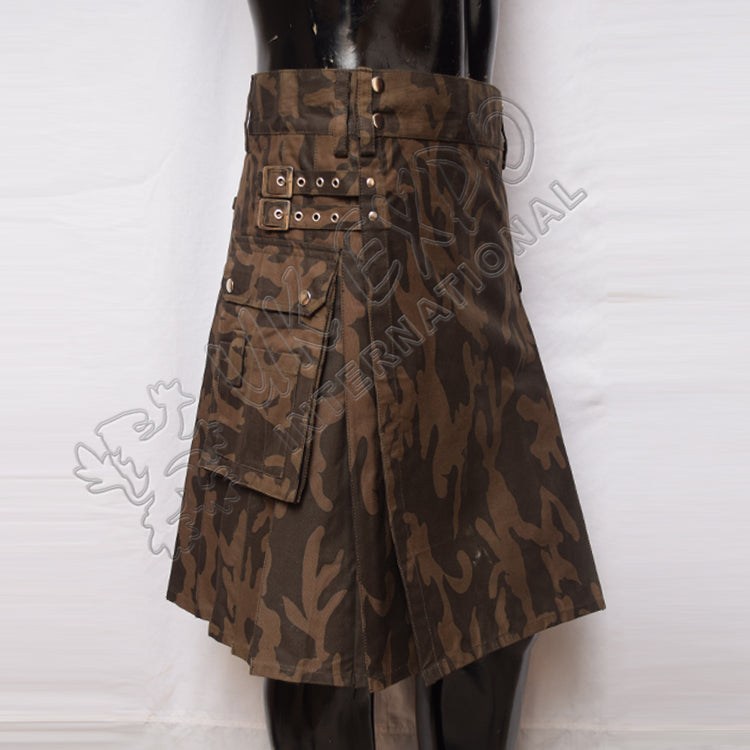 Show Men Brown Camouflage Utility Kilt
