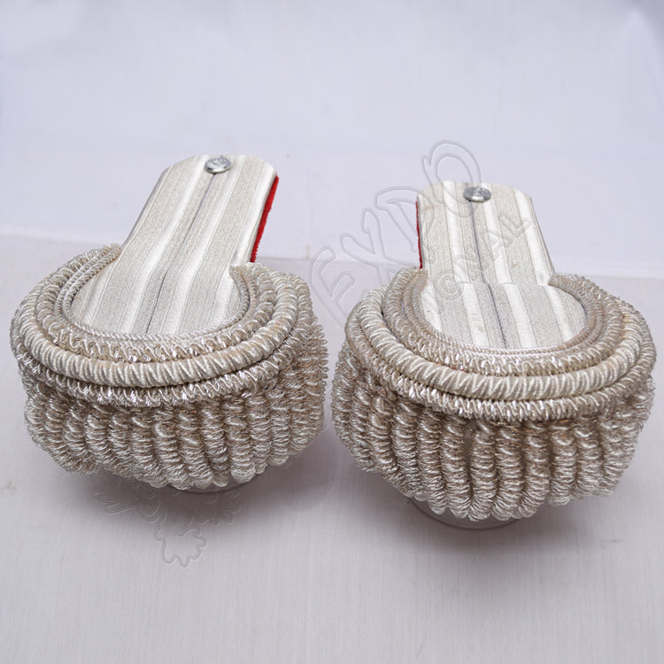 Silver Red Braid Epaulettes Pair Silver Bullion Fringe Military Shoulder Boards