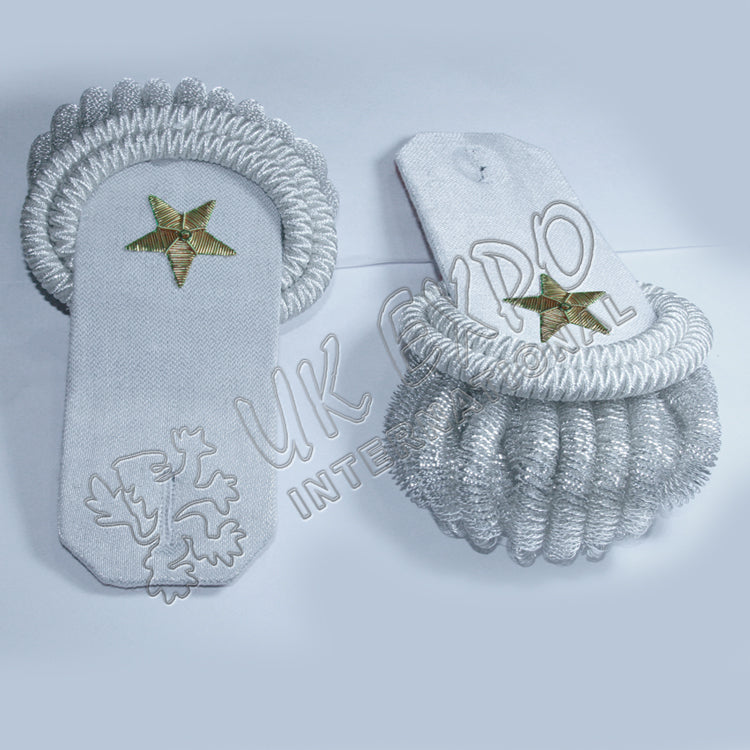 Silver Bullion Epaulettes Fringe Hand Embroidered Gold Star Military Shoulder Boards