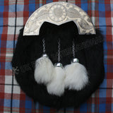 Unique Engraving Antique Flower Black Rabbit Fur Sporran