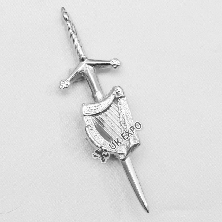 Simple Sword With Irish Harp Kilt Pin