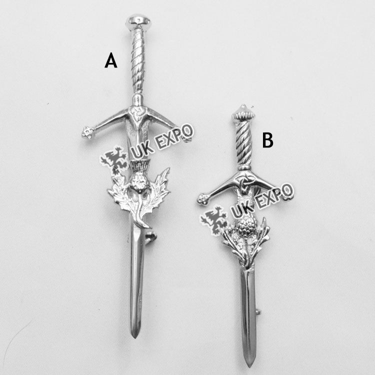 Small thistle with round shape sword kilt pin