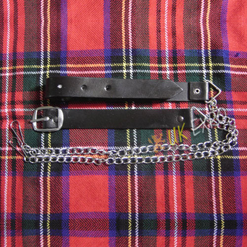 Black Split Leather Belt With Silver Chain
