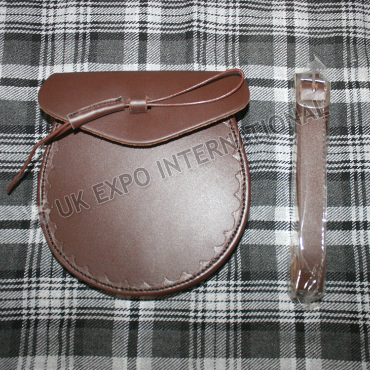 Leather Drop Pin Brown Embossed Sporran