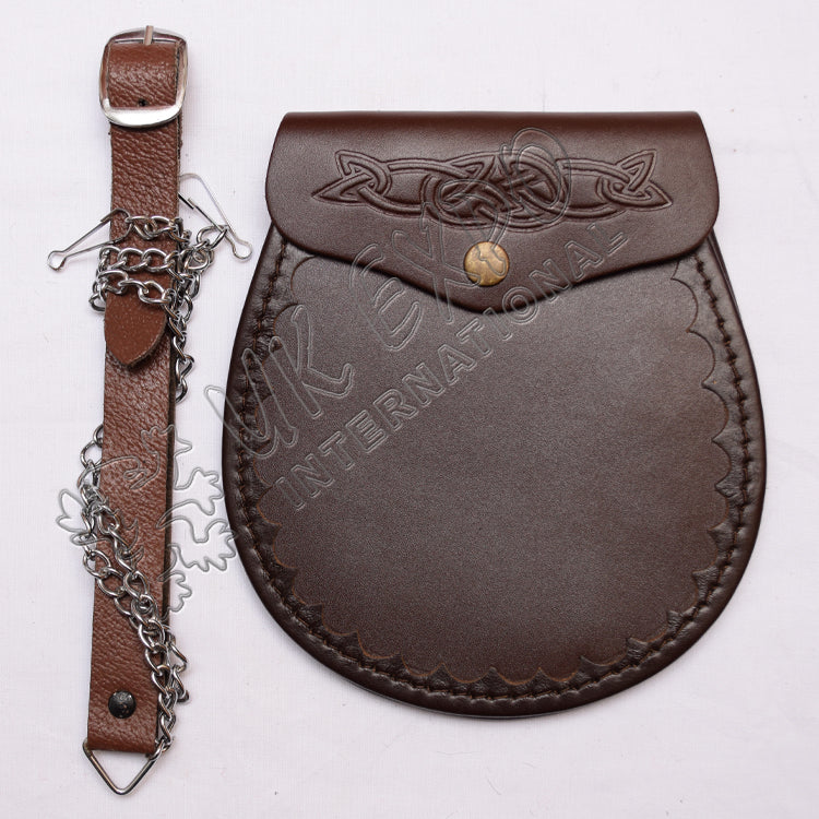 Brown Leather Celtic Embossed Stylish Sporran