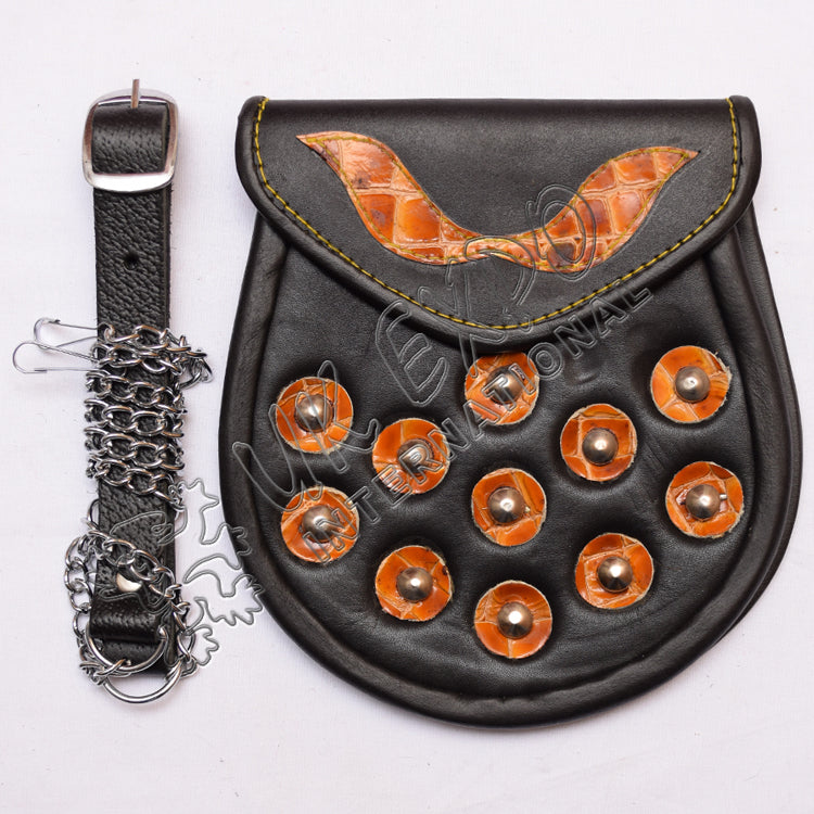 Embossed Studded Brown Day Wear Black Leather Sporran