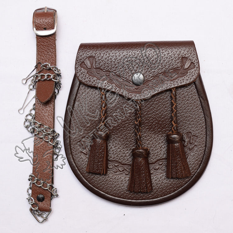 Dark Brown Leather Embossed Sporran