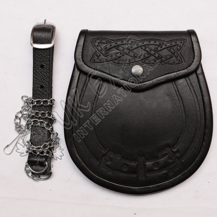 Black Leather Celtic Embossed Sporran