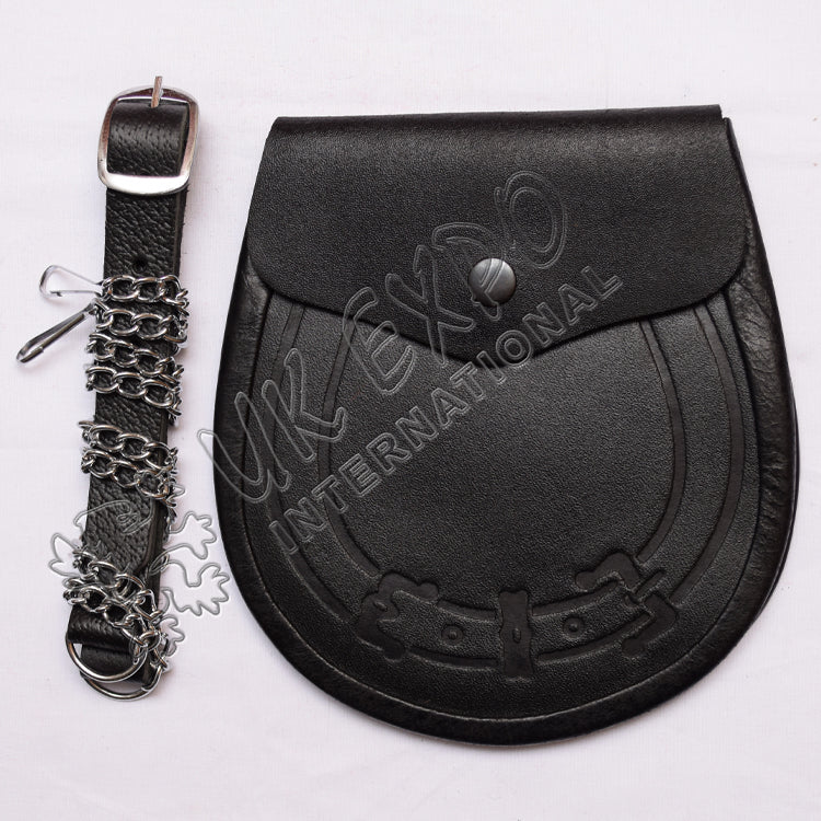 Black Leather Embossed Celtic Sporran
