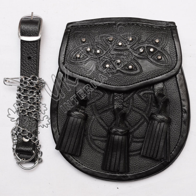 Black Leather Embossed Day Wear Celtic Sporran