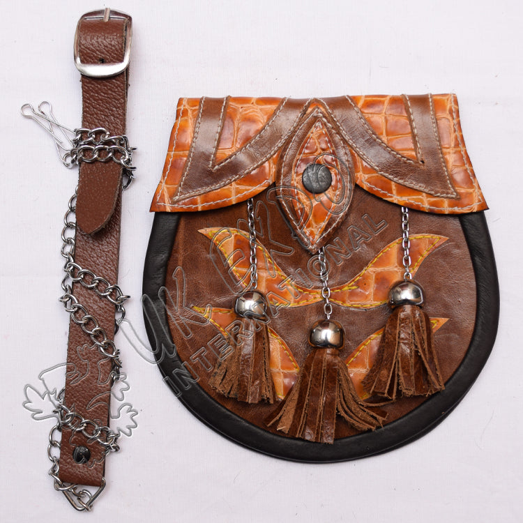 Brown Leather Embossed Highland Day Wear Sporran
