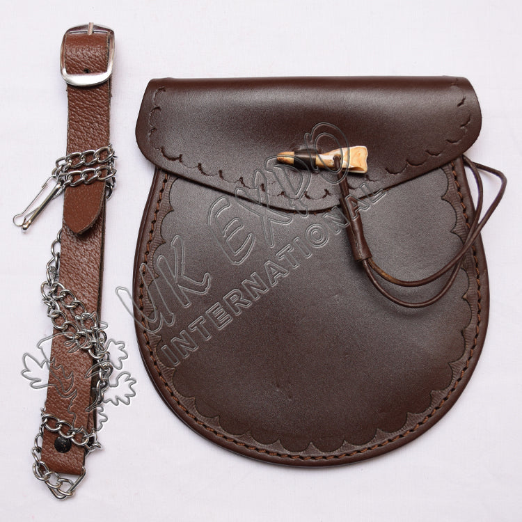Brown Leather Embossed Pin Lock Sporran