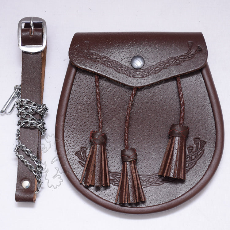 Semi Dress Brown Leather Sporran Embossed