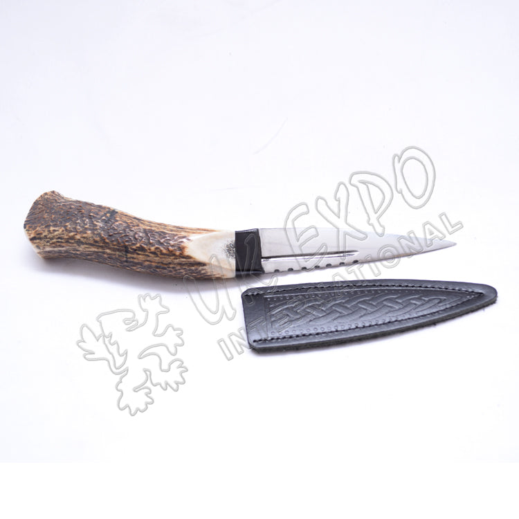 Stag Handle Stainless Steel Blade With Celtic Leather Sheath