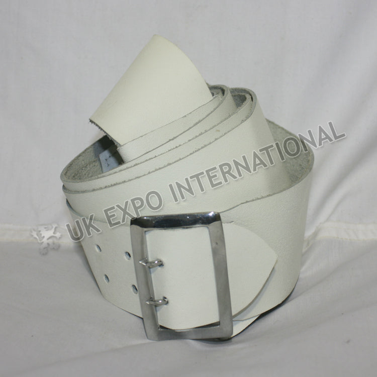 White Leather Double Pin Buckle Sword Belt