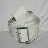 White Leather Double Pin Buckle Sword Belt