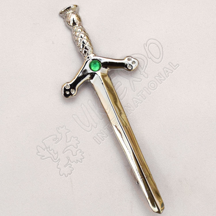 Sword Kilt Pin With Green Black Watch Stone