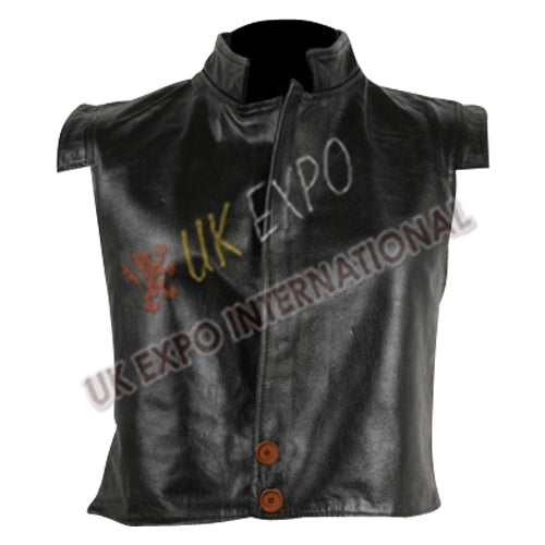 Luxury Full Grain Leather Swordsman Black Waistcoat