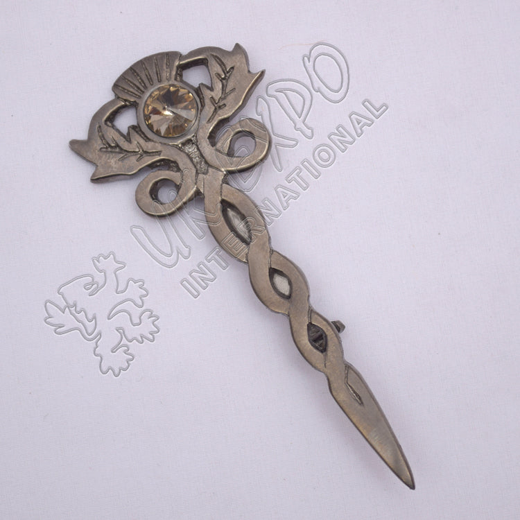 Thistle With Stone Antique Kilt Pin