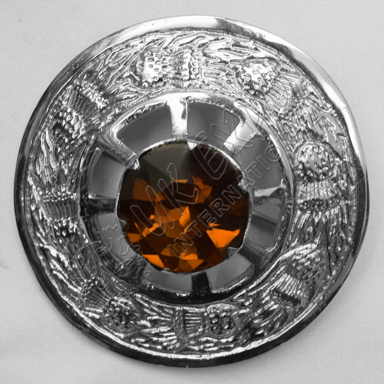 Thistle Moulded With Topaz Stone Brooch