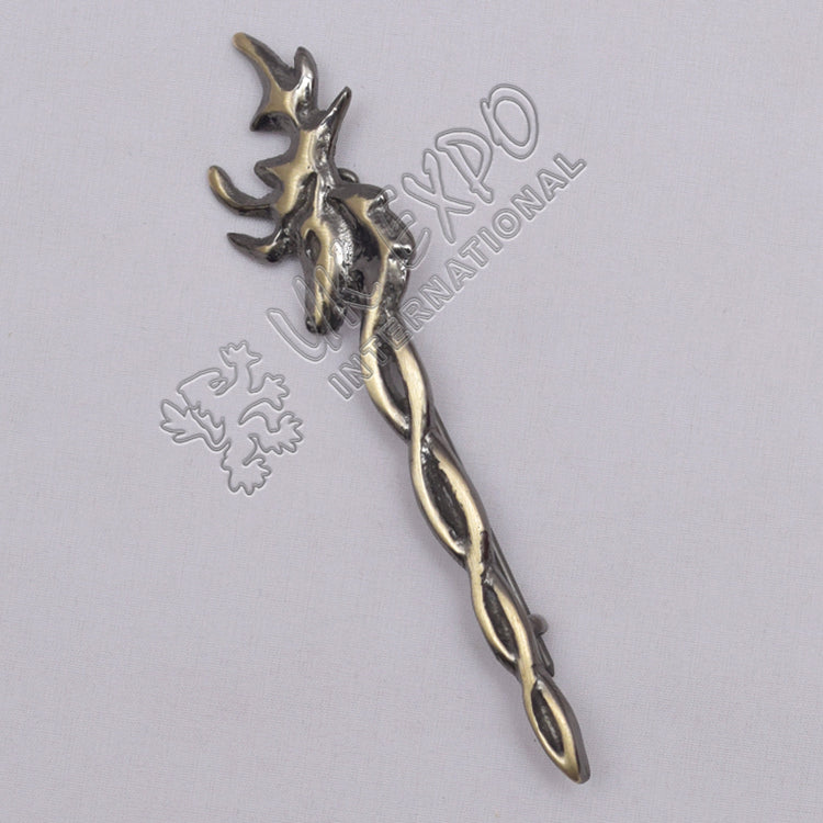 Stag Face Knot Work Brass Antique Kilt Pin
