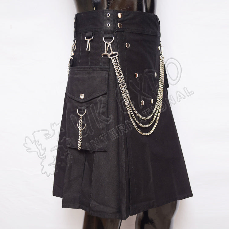 Vee Snappy Black Sports Chain Style Utility Kilt Detachable Pockets