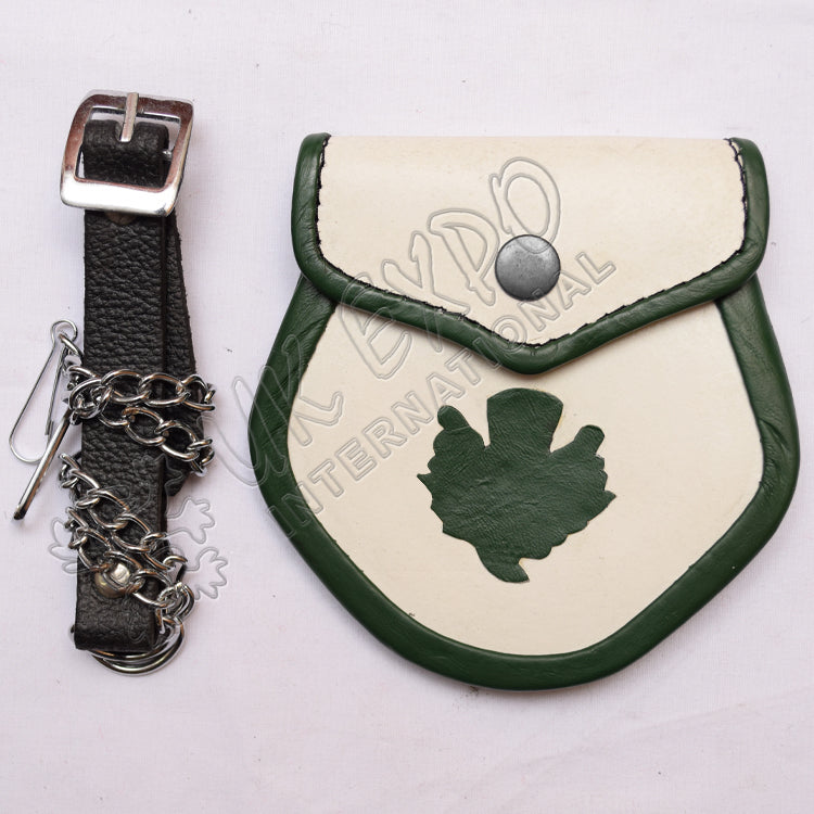 White Green Leather Thistle Baby Sporran
