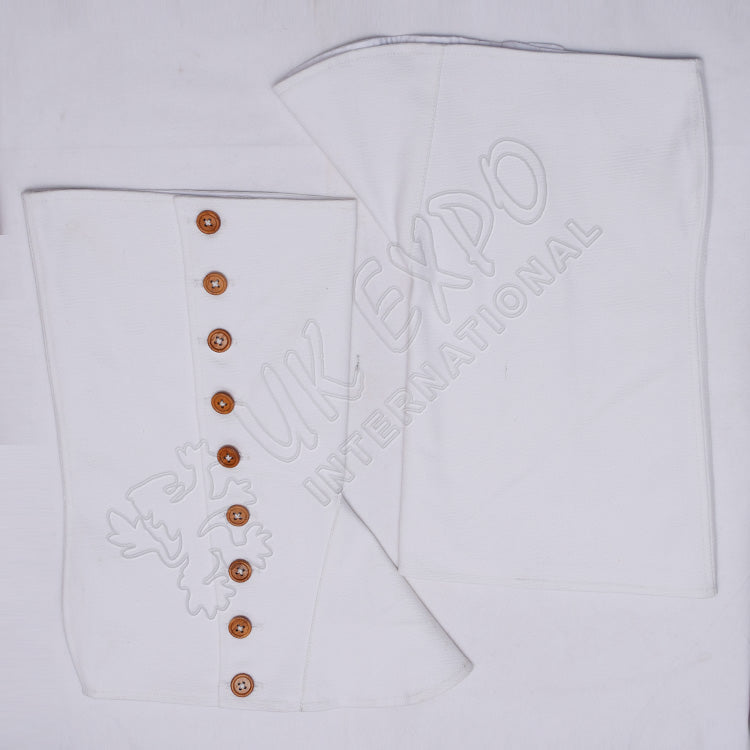 White Cotton Wooden Buttons Spats