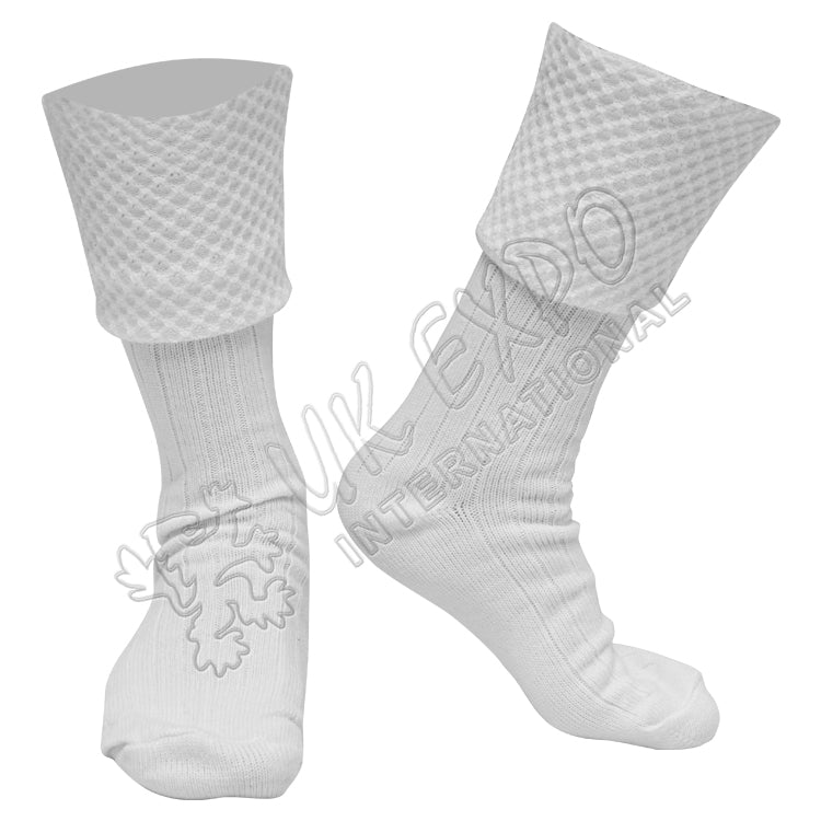 Highland Style Men White Diamond Cuff Kilt Socks