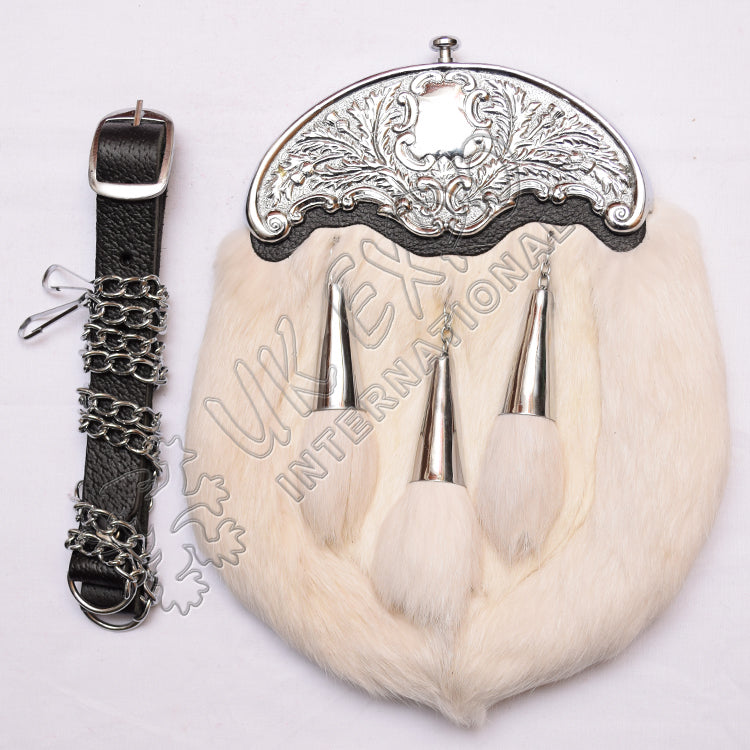 Frosted Thistle White Rabbit Fur Sporran
