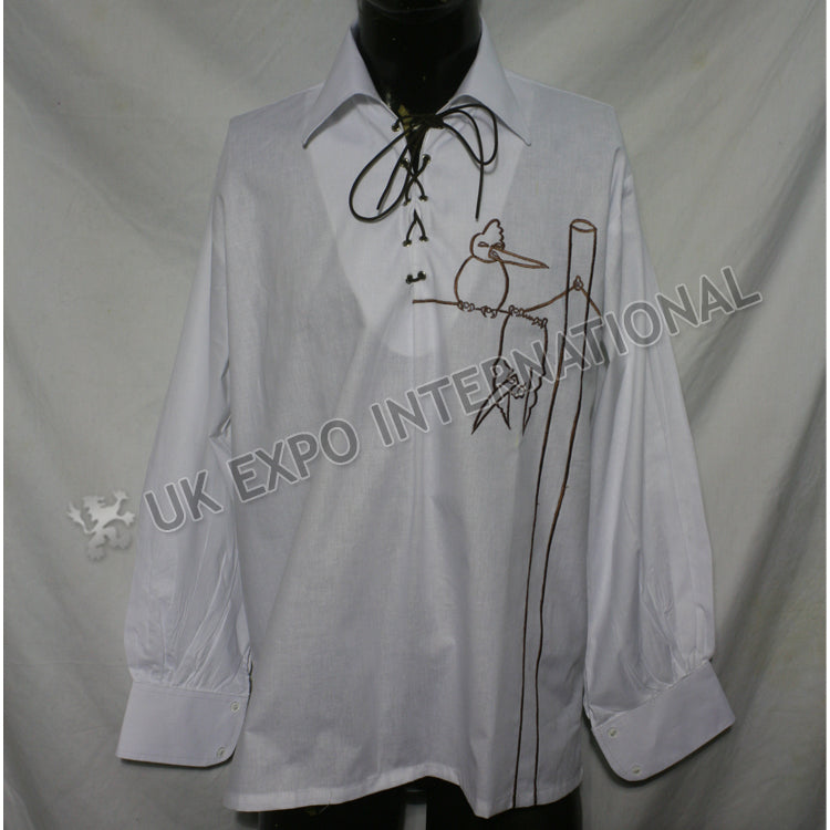 Jacobite Shirt White Embroidery With Black Leather Lace