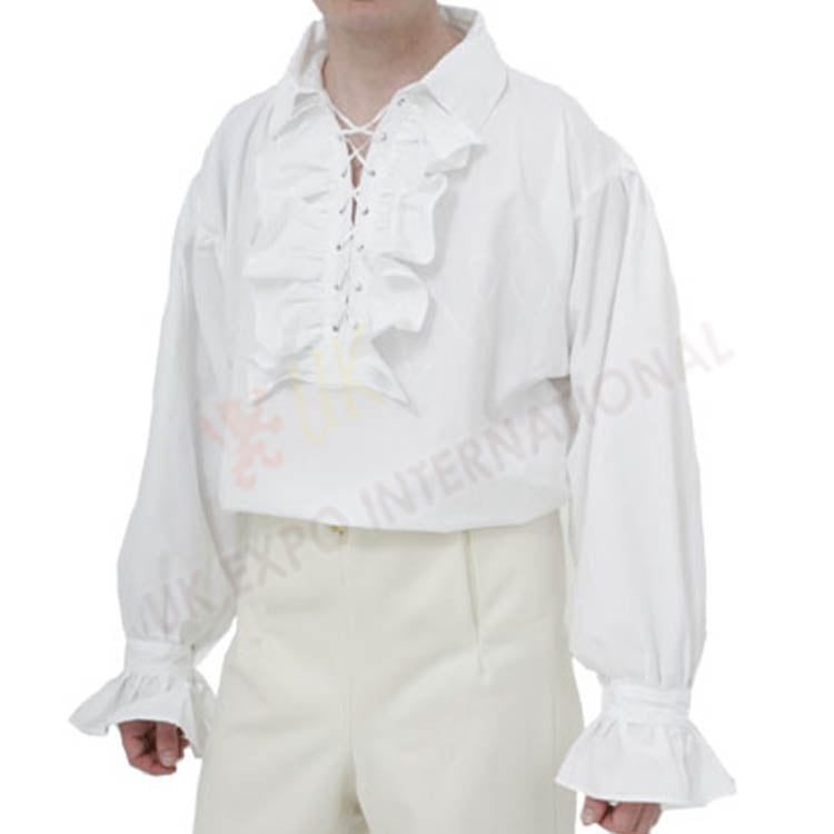White Cotton Frill Historical Mens Shirt