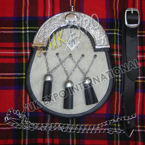 Masonic White Cowhide Full Dress Sporran