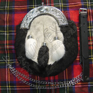 Thistle White Rabbit Fur Black Border Sporran