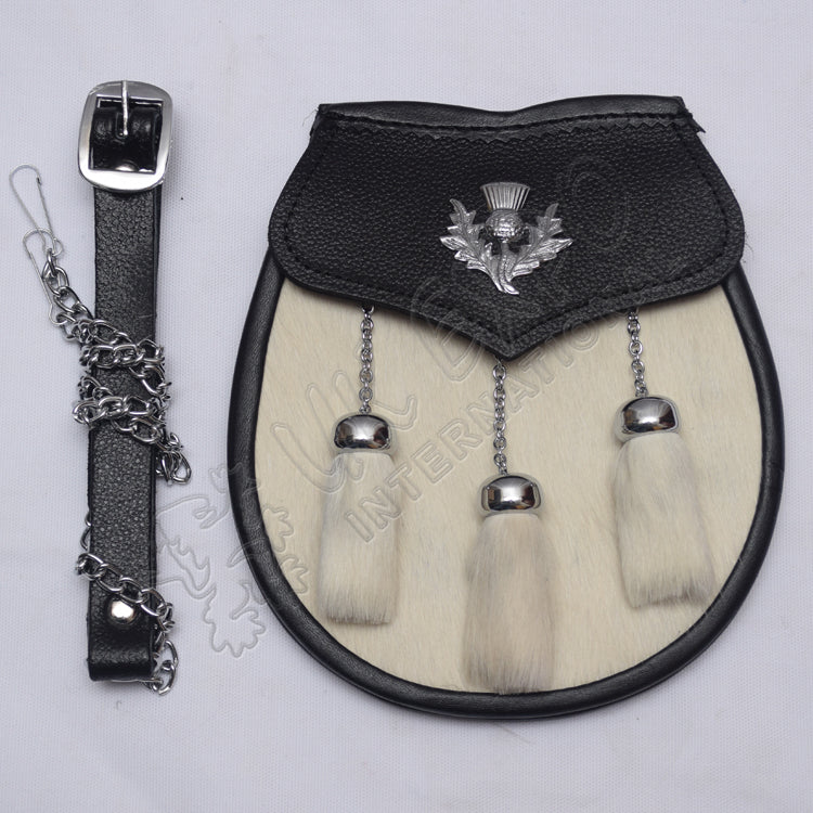 White Goat Skin Leather Thistle Sporran