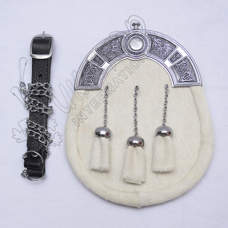 White Goat Skin Celtic Sporran