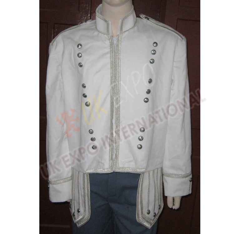 White Heavy Jean Doublet  Silver Braid With Chrome Thistle Button