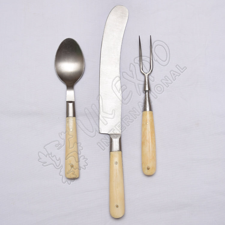 White Horn Handle Knife Fork Spoon Set