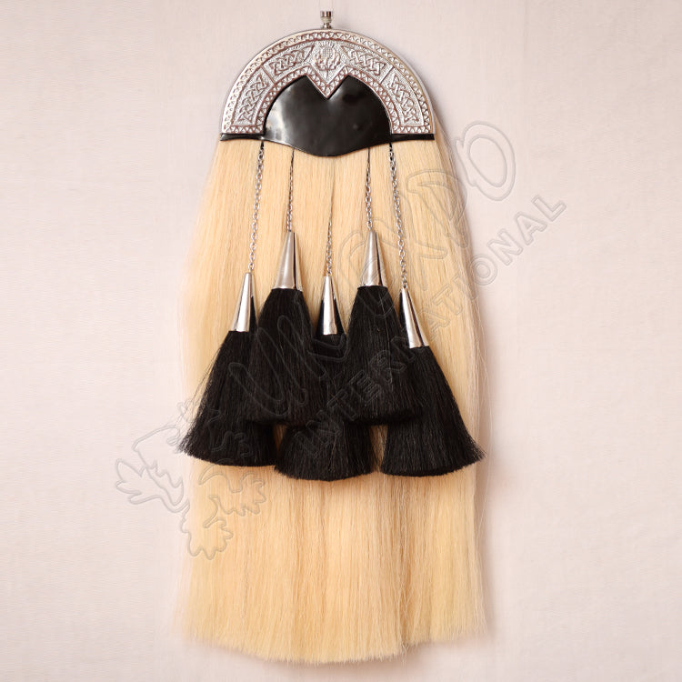 Diamond Shape Horse Hair Celtic Full Dress Black Leather Sporran