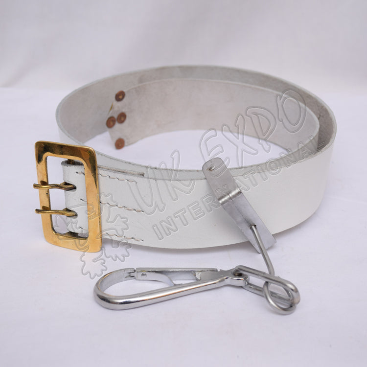 White Leather Drummer Belt with Brass Buckle