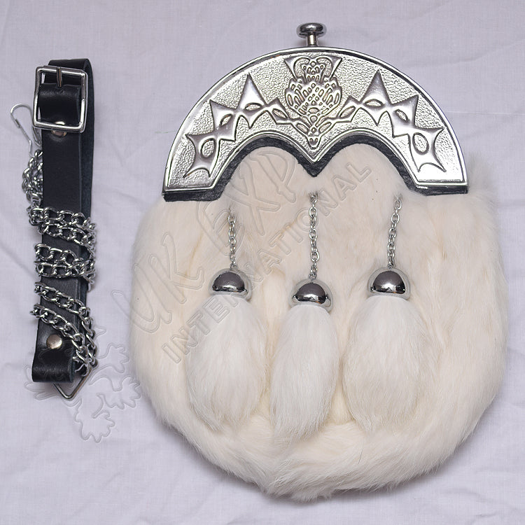 White Rabbit Fur Scottish Flower Sporran