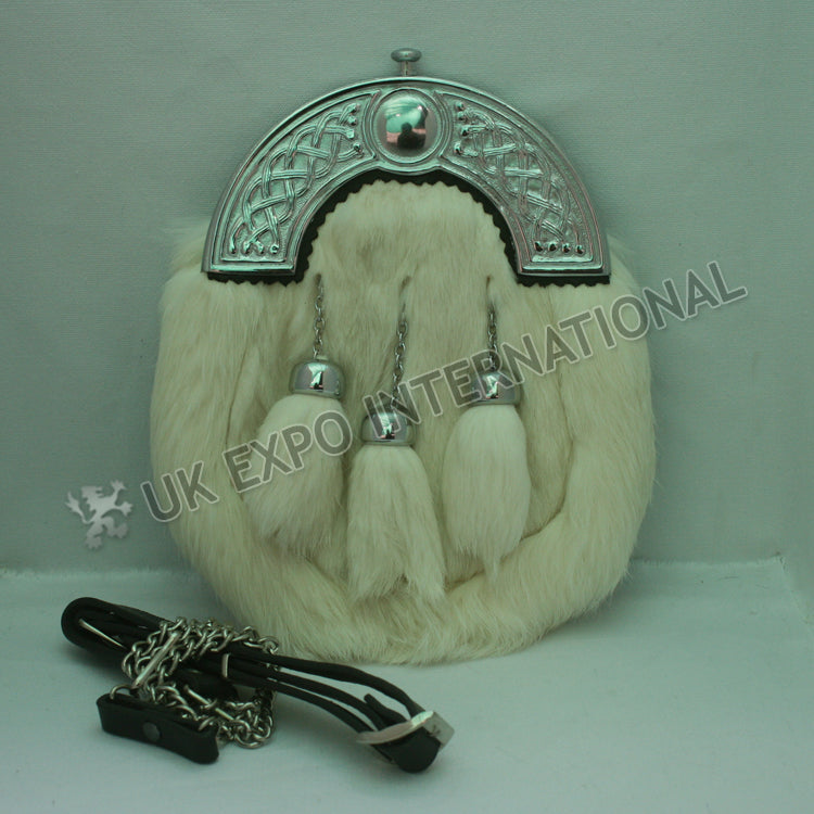 Celtic Knot White Rabbit Fur Sporran