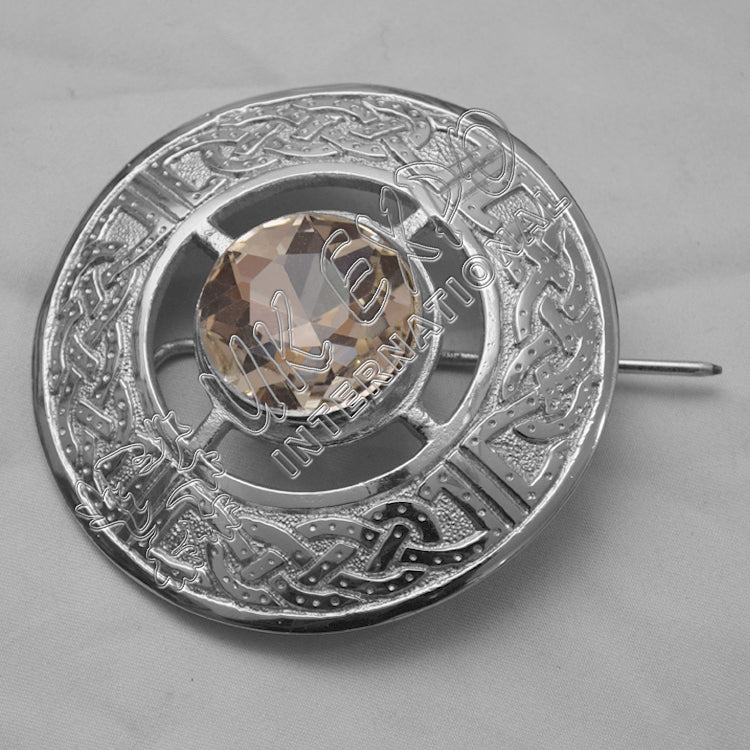 White Stone Celtic Design Brooch