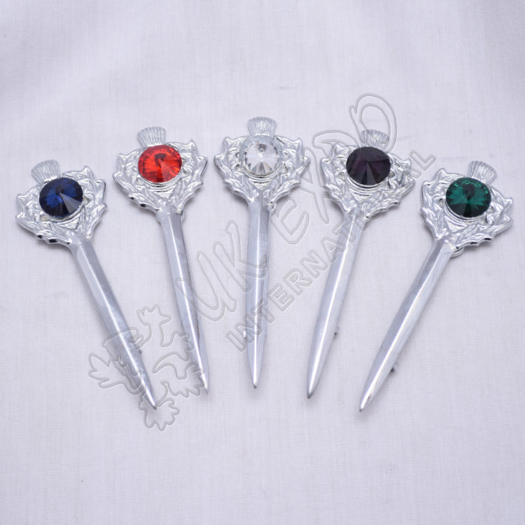 White Stone Scottish Flower Kilt Pin With Color Filled
