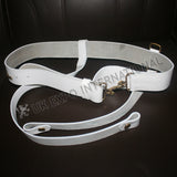 White Sword Belt Brass Snake Buckle Military Leather Waist Belt