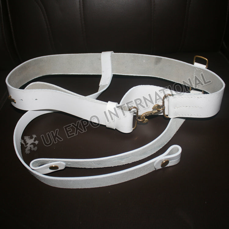 White Sword Belt Brass Snake Buckle Military Leather Waist Belt