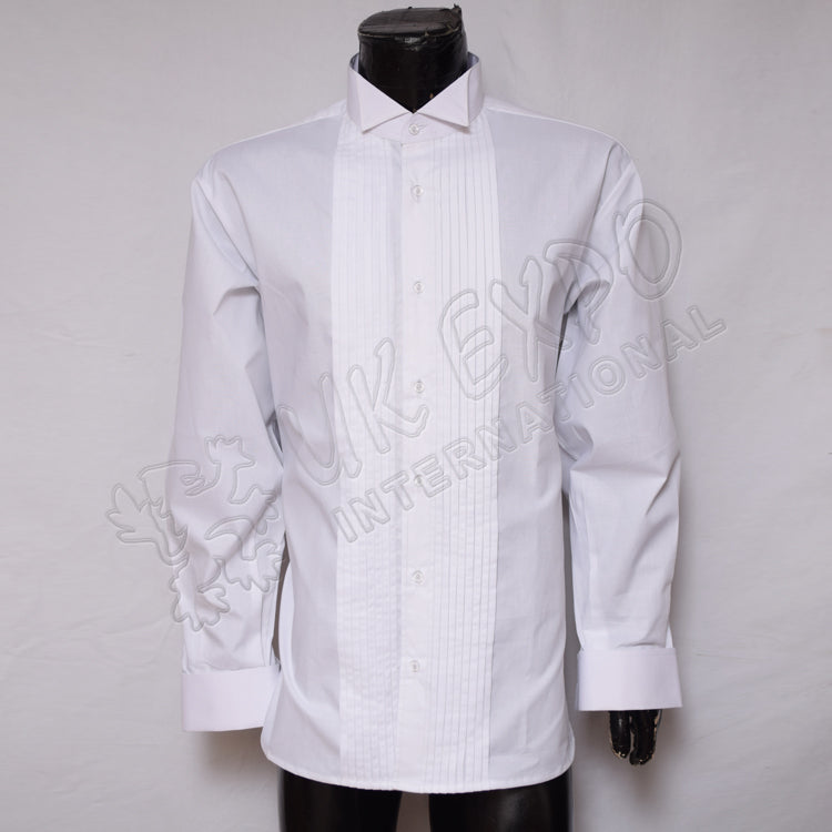 White Evening Shirt Wing Collar With Pleated Front